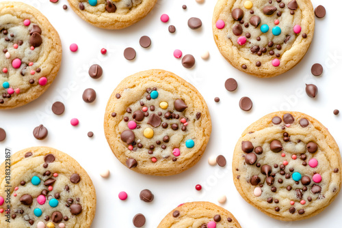 Wallpaper Mural Colorful cookies decorated with chocolate and candy sprinkles on a white surface create a delightful and appetizing display for any sweet lover Torontodigital.ca