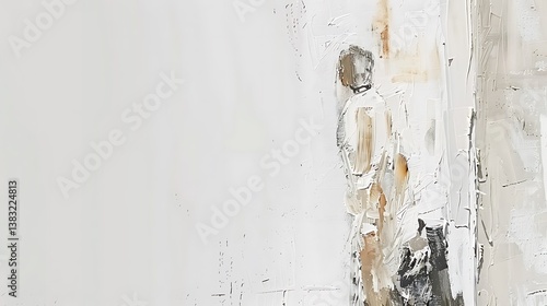 Abstract oil painting showing the figure of a person standing alone