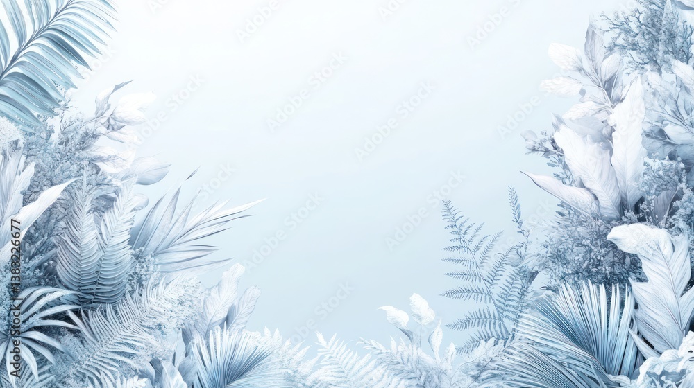 Serene blue tropical plants frame; website banner Serene blue tropical plants frame; website banner