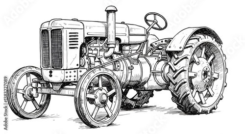 Wallpaper Mural Vintage Tractor Illustration Drawn in Sketch Style with Intricate Details Torontodigital.ca