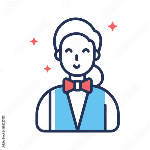A well crafted line style icon of waitress character