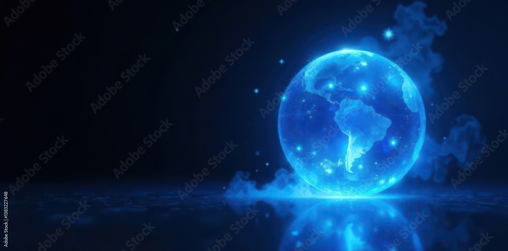 Obraz premium Intense blue energy sphere, ethereal glow, black backdrop, space, magic