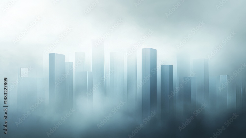 Fototapeta premium Futuristic City Skyline in Blue Fog 