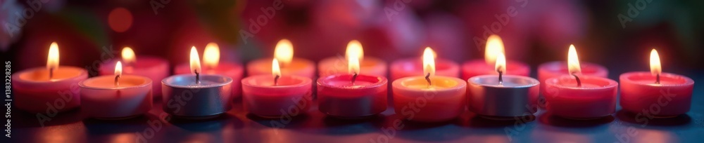 Multiple lit candles, multicolored background, close-up, rainbow, background Multiple lit candles, multicolored background, close-up, rainbow, background