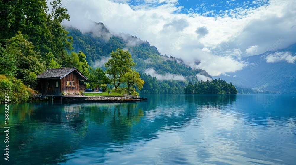 Serene Lakeside Cabin nestled in the Swiss Alps Serene Lakeside Cabin nestled in the Swiss Alps