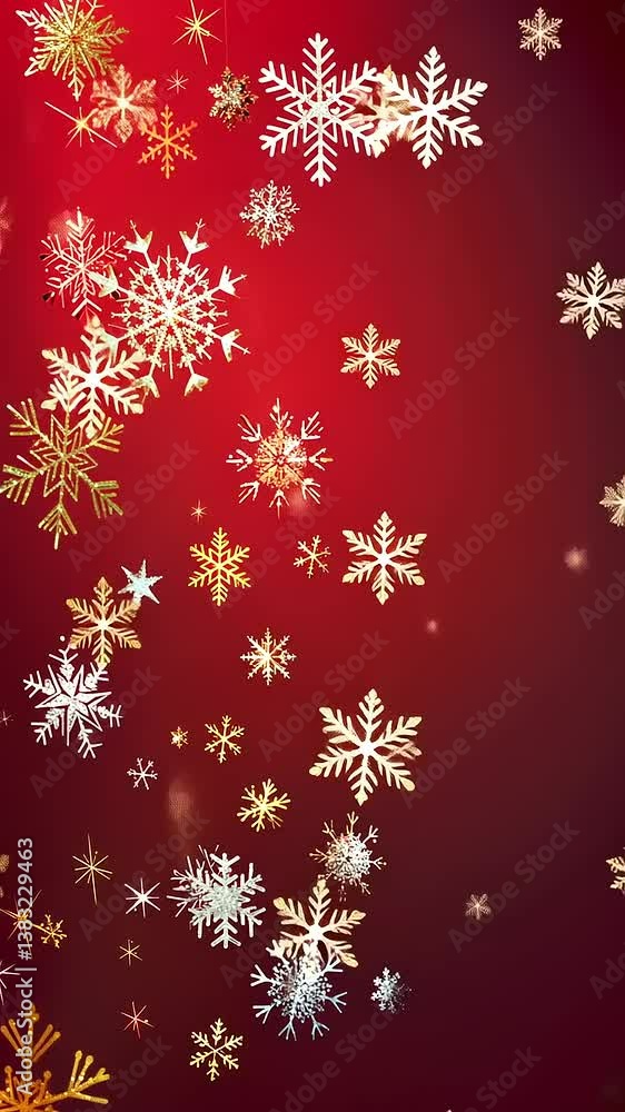 Red Festive Background with Golden and Silver Snowflakes Red Festive Background with Golden and Silver Snowflakes