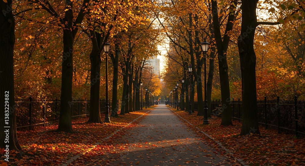 Naklejka premium Golden Hour Pathway AI Generated