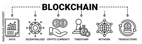 Blockchain banner web icon illustration concept with icons outline symbol background.
