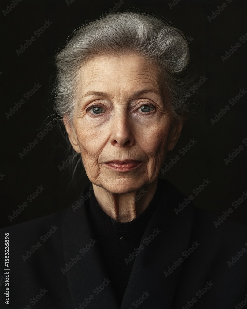 Obraz premium A woman with gray hair and a black dress