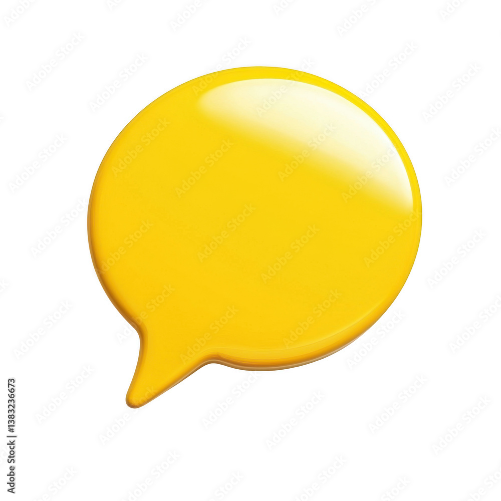 Isolated yellow speech bubble with glossy surface on black background in a studio shot style Isolated yellow speech bubble with glossy surface on black background in a studio shot style