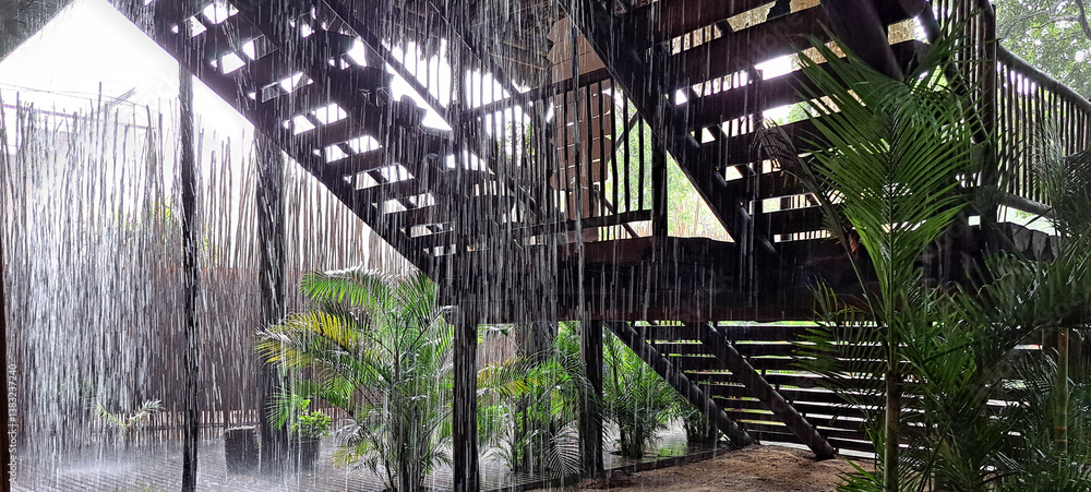 Heavy rain at Lagoa do Paraiso beach in Jericoacoara Brazil