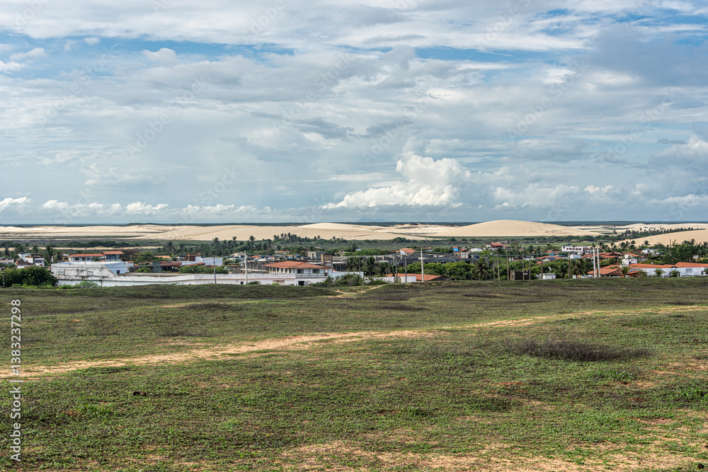 Trail along the coast and beaches from Jericoacoara to Pedra Furada in Ceara State, Brazil.