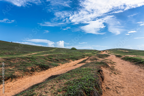 Trail along the coast and beaches from Jericoacoara to Pedra Furada in Ceara State, Brazil.