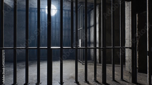 Obraz na płótnie A jail cell with bars in a dark room w salonie