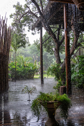 Heavy rain at Lagoa do Paraiso beach in Jericoacoara Brazil