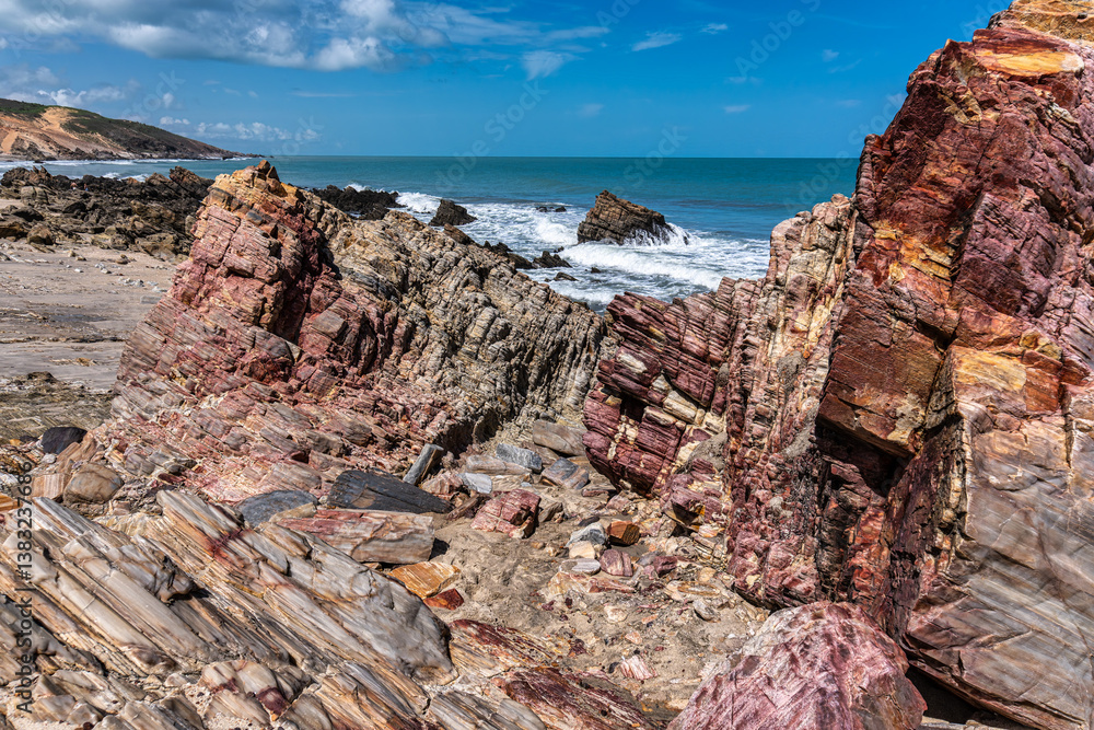 Trail along the coast and beaches from Jericoacoara to Pedra Furada in Ceara State, Brazil.