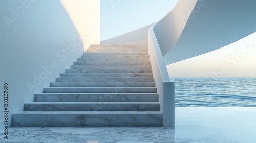 Minimalist Gray Stairs 3D Rendering on White Background – Symbol of Business Growth & Personal Progress with Clean Text Space
