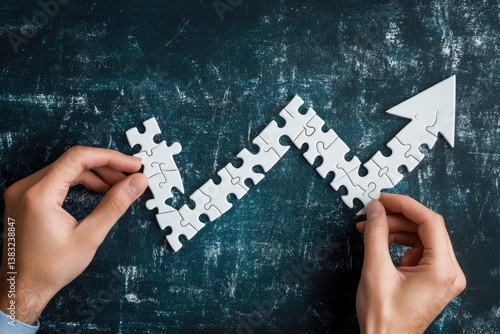 Hands assembling a puzzle arrow graph photo