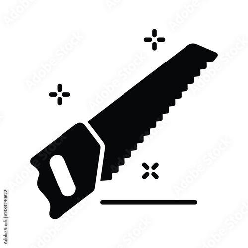 Easy to edit glyph style icon depicting hand manual saw
