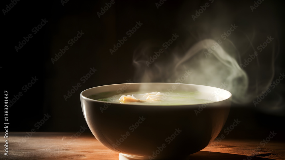 A Bowl Of Soup With Steam Bright Lighting A Bowl Of Soup With Steam Bright Lighting