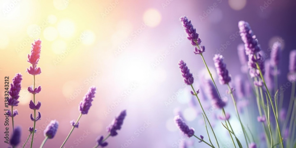 Naklejka premium Serene Lavender Flowers Soft Sunlight Nature Background