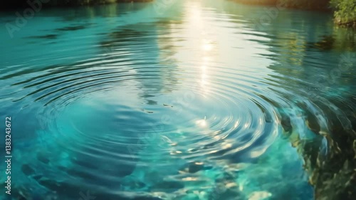 Crystal-clear river water glistening on the surface