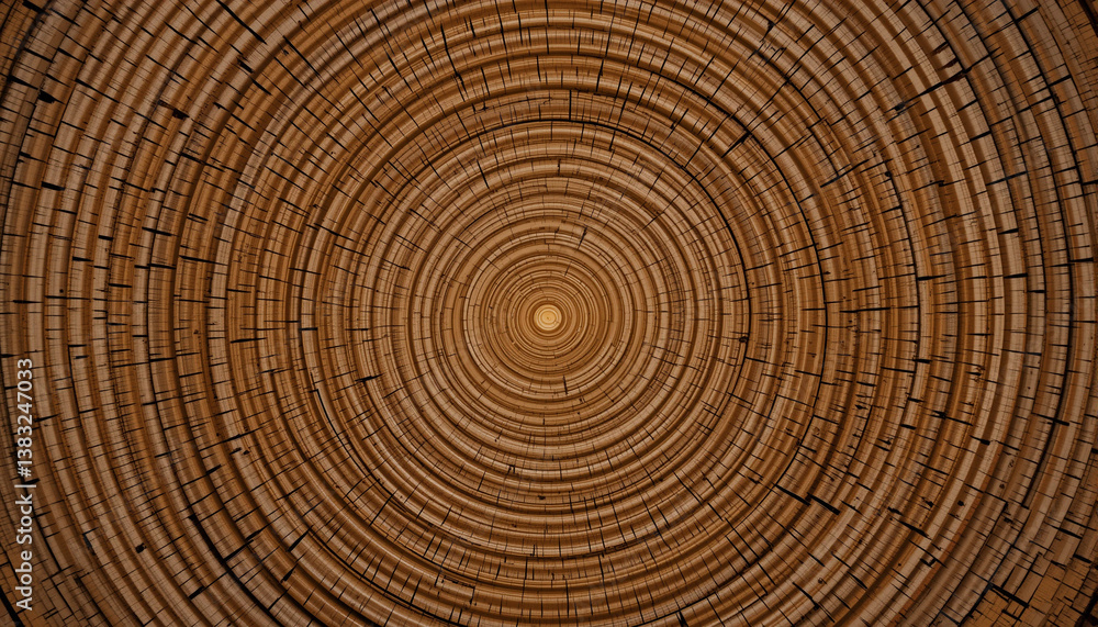 Naklejka premium Circular Wood Texture: An artistic shot revealing the intricate details of tree rings, capturing the passage of time and the natural patterns formed by growth and aging.