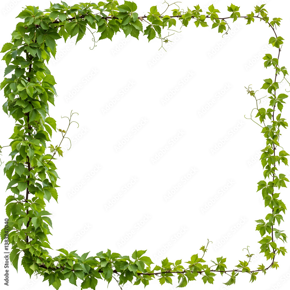 A vine with leaves is set against a white backdrop, creating a striking visual contrast. A vine with leaves is set against a white backdrop, creating a striking visual contrast.