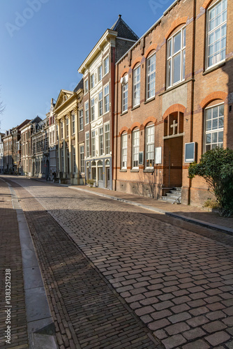 Historic street and buildings in Dordrecht.