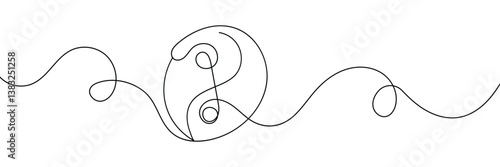 One continuous line drawing of Yin yang symbol sign. Tattoo design. Editable stroke. Outline vector illustration