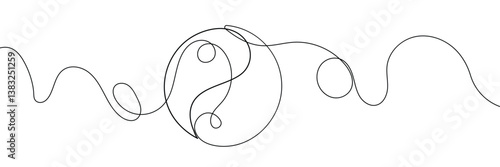 One continuous line drawing of Yin yang symbol sign. Tattoo design. Editable stroke. Outline vector illustration