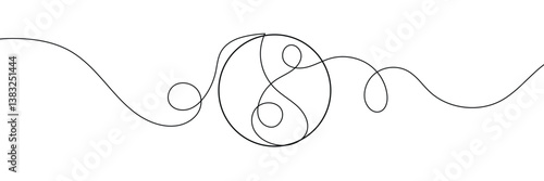 One continuous line drawing of Yin yang symbol sign. Tattoo design. Editable stroke. Outline vector illustration