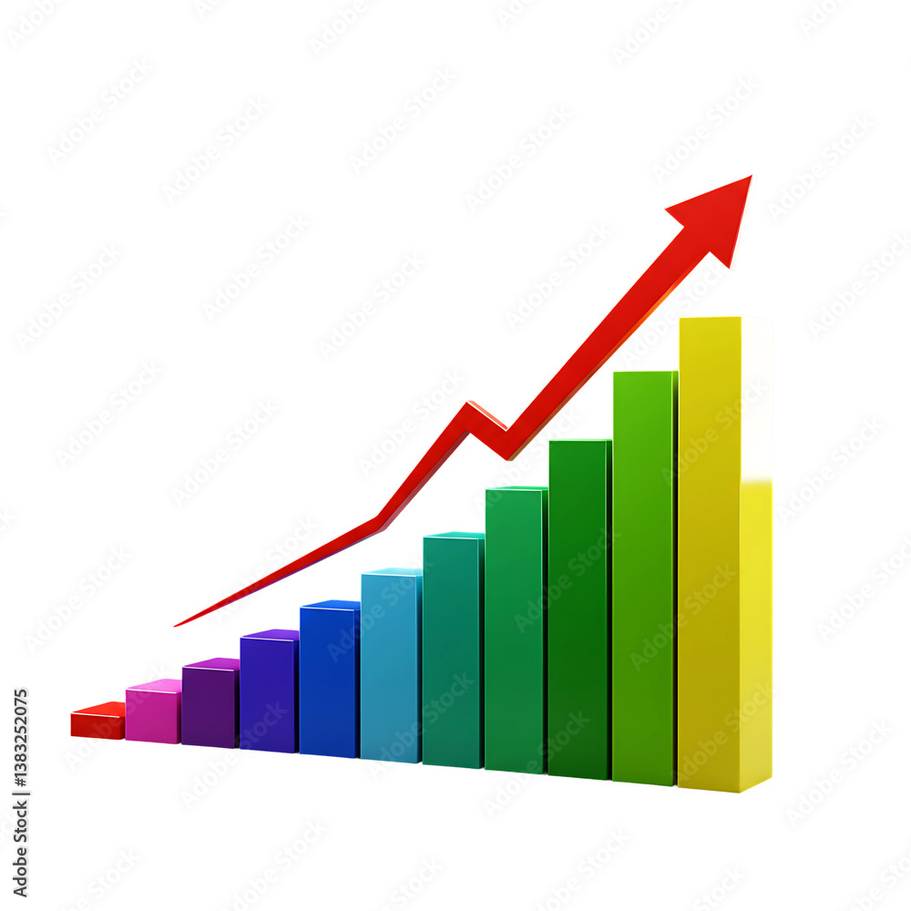 3D Rising Graph in Rainbow Colors with Red Arrow Transparent Background
3D Rising Graph in Rainbow Colors with Red Arrow Transparent Background