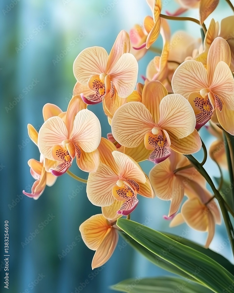 Blooming orchids display nature floral photography indoor close-up beauty Blooming orchids display nature floral photography indoor close-up beauty