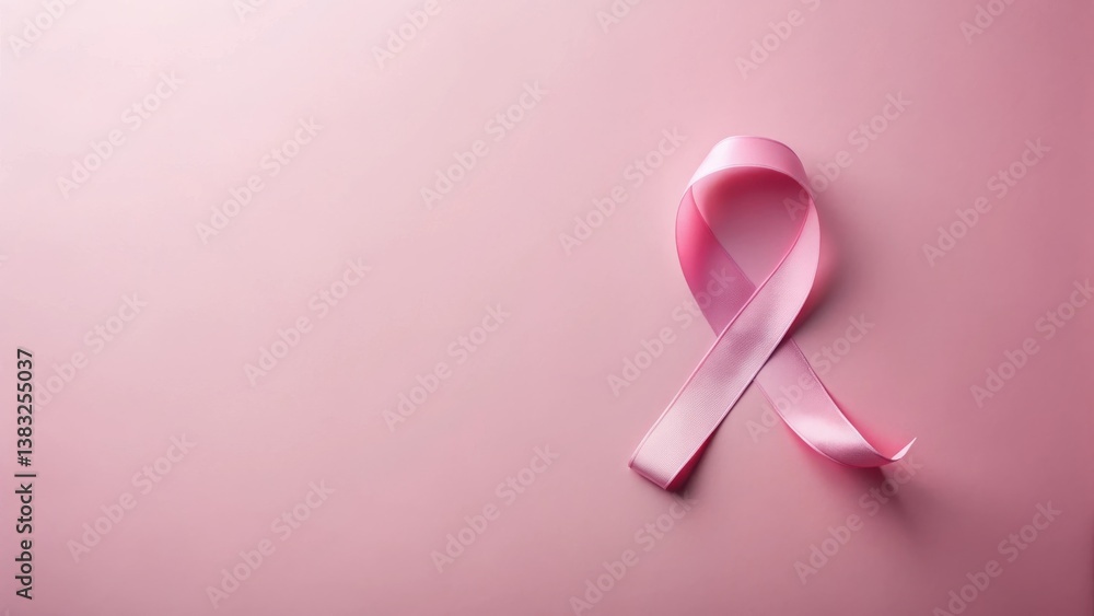 A gentle pink ribbon, a symbol of hope and support, rests on a soft pink background, creating a serene and compassionate image. A gentle pink ribbon, a symbol of hope and support, rests on a soft pink background, creating a serene and compassionate image.