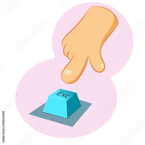 Minimalist vector illustration of a hand reaching to press the 'Escape' button. Concept of quitting, exiting, or avoiding situations. Suitable for tech, business, or decision making themes