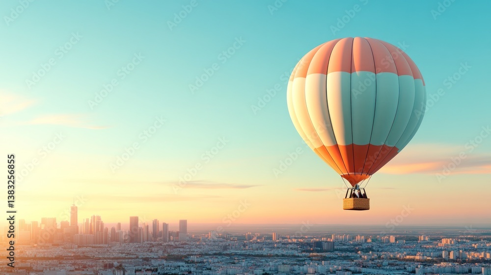 Fototapeta premium Hot air balloon above city at dawn