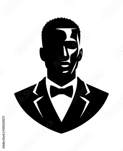 Black and White Silhouette Portrait of a Man in a Suit and Bowtie with Confident Pose