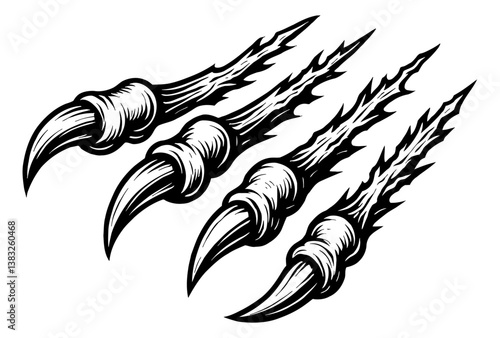 Monochrome illustration of four claw marks isolated on a white background vector