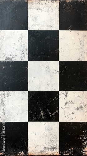 Vintage checkered background with distressed black and white squares