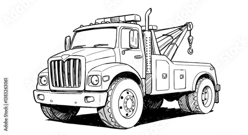 Wallpaper Mural Sketch of Tow Truck Vehicle on White Background Line Drawing Torontodigital.ca