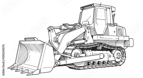 Bulldozer Illustration Heavy Equipment Drawing Black and White Construction Vehicle