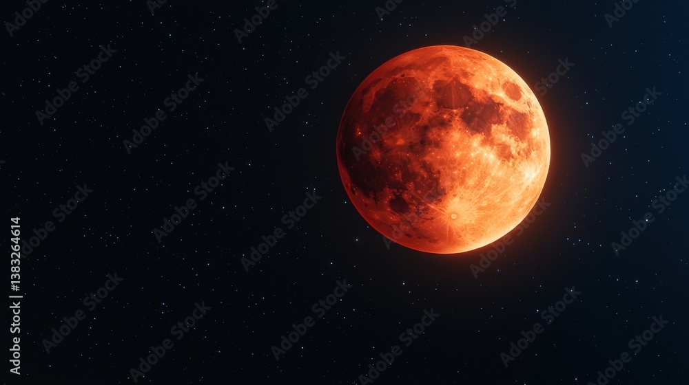 Fototapeta premium A stunning red moon shines brightly against a starry backdrop, creating a captivating celestial scene.