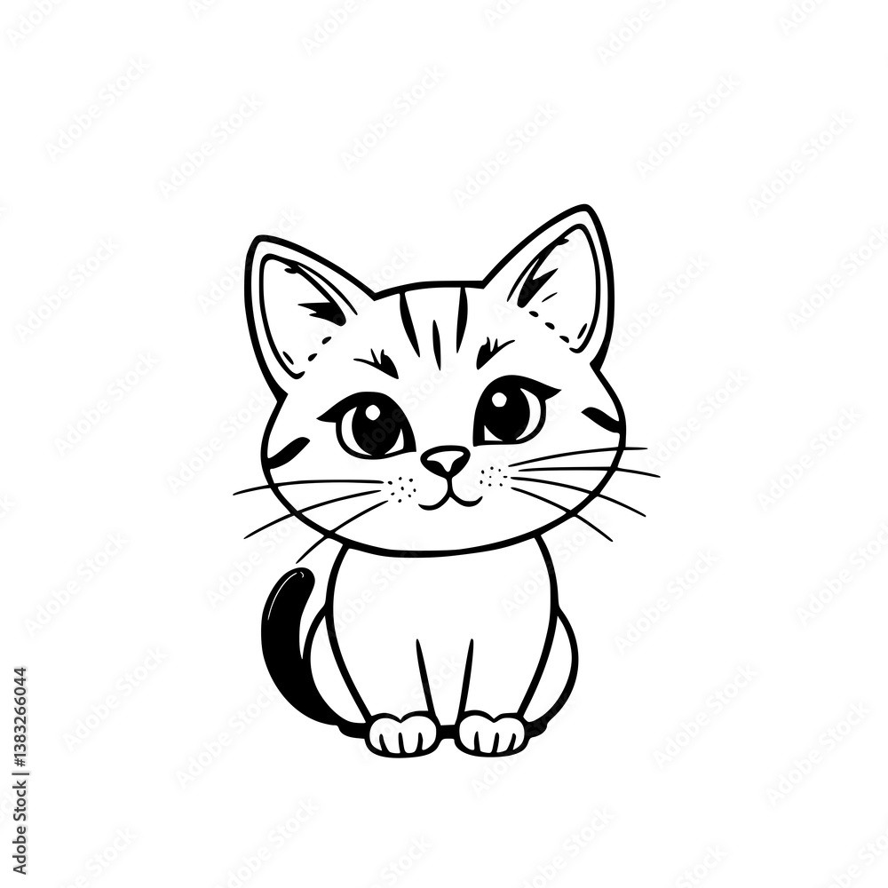 Obraz premium Cute Cat Illustration Black and White Line Art