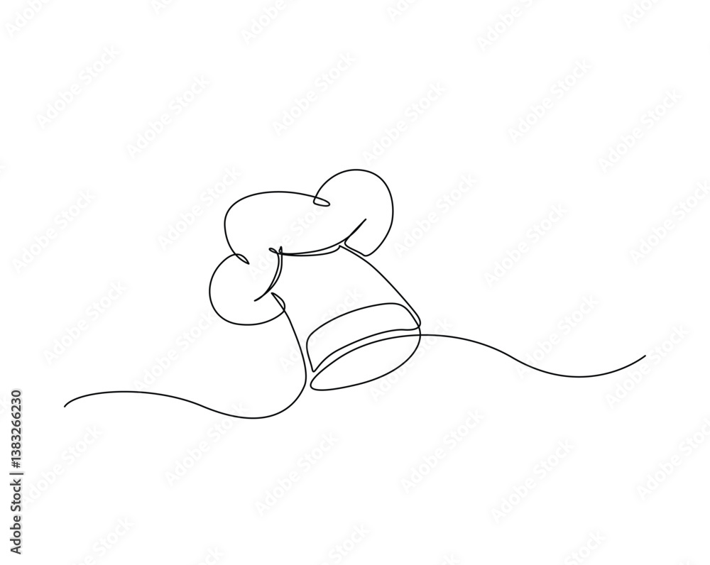 Obraz premium Chef hat outline drawing illustration. one continuous line drawing of cook hat uniform.