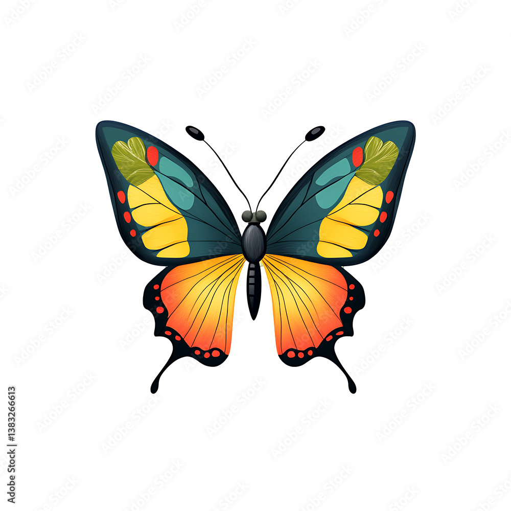 Fototapeta premium Cute butterfly with patterned wings, icon