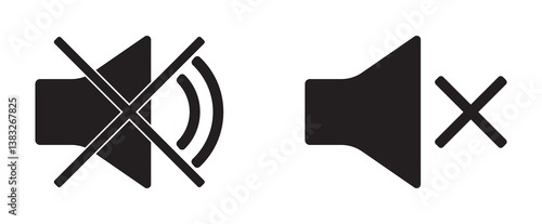 Turn off the sound. Mute the icon. Mute audio volume. Badge. A simple logo. Black silhouette. EPS 10. Vector illustrations