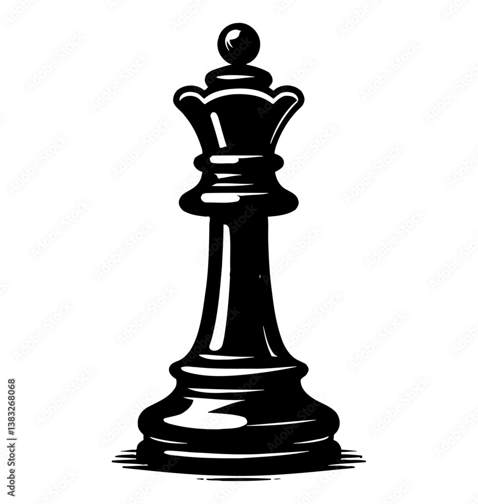 Fototapeta premium Elegant Black and White Queen Chess Piece with Detailed Design on White Background