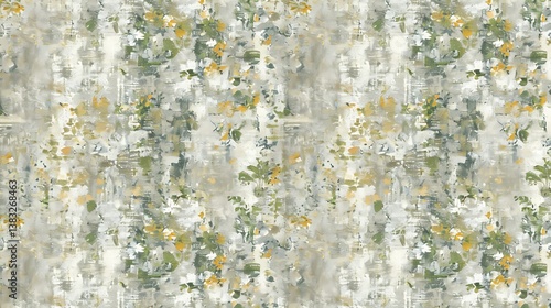 Abstract floral artwork featuring painted green and yellow flowers on canvas