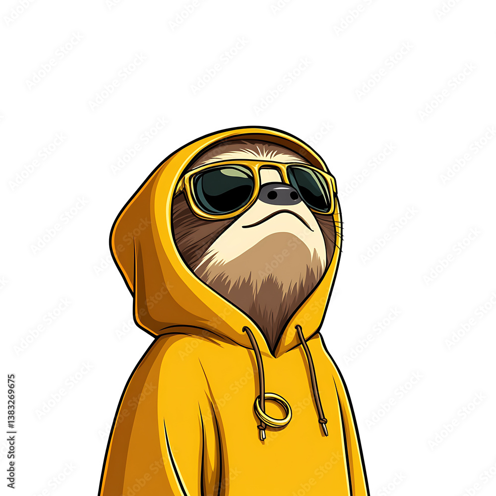 Fototapeta premium Rapping Sloth Wearing Hoodie and Gold Rings